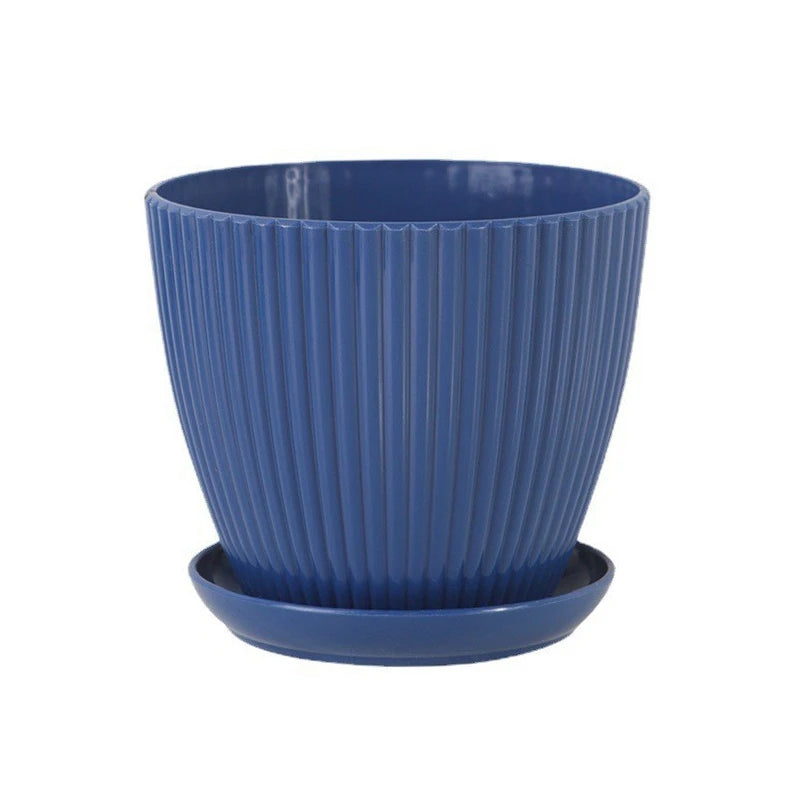 Plastic Flower Pots with Tray Solid Color Plant Pot Thickened Double Layer Green Plant Potted Planters Gardening Supplies